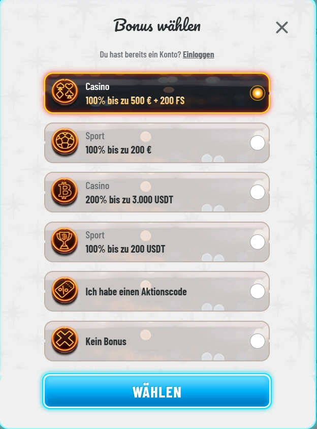 Wyns Casino Bonus Auswahl mit Casino und Sport Boni sowie USDT Angeboten