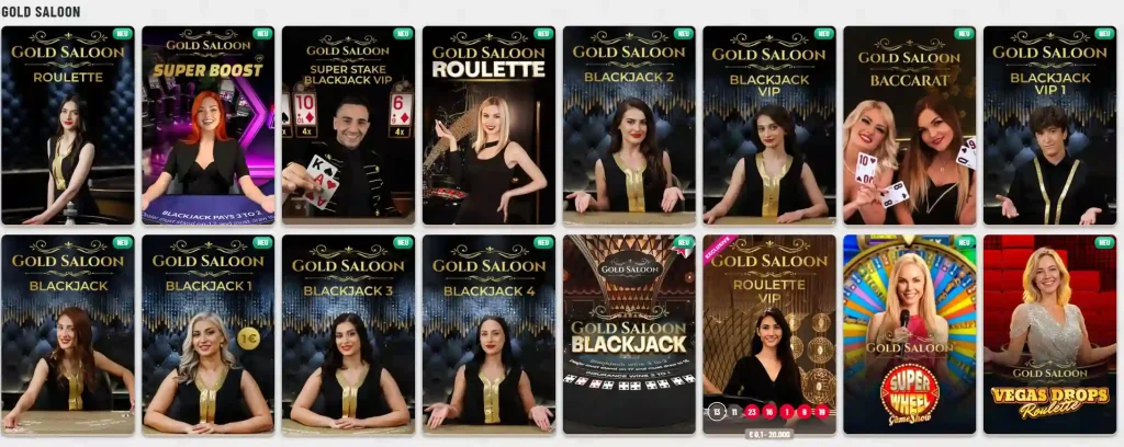 Wyns Casino Live Casino Gold Saloon Spiele mit Blackjack Roulette und Game Shows
